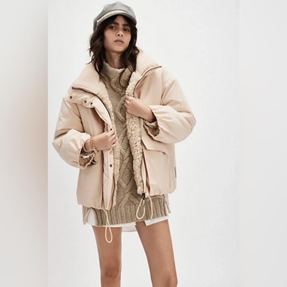 New OOF Wear x Free People 9256 Reversible Canvas Faux Fur Parka Coat sz M